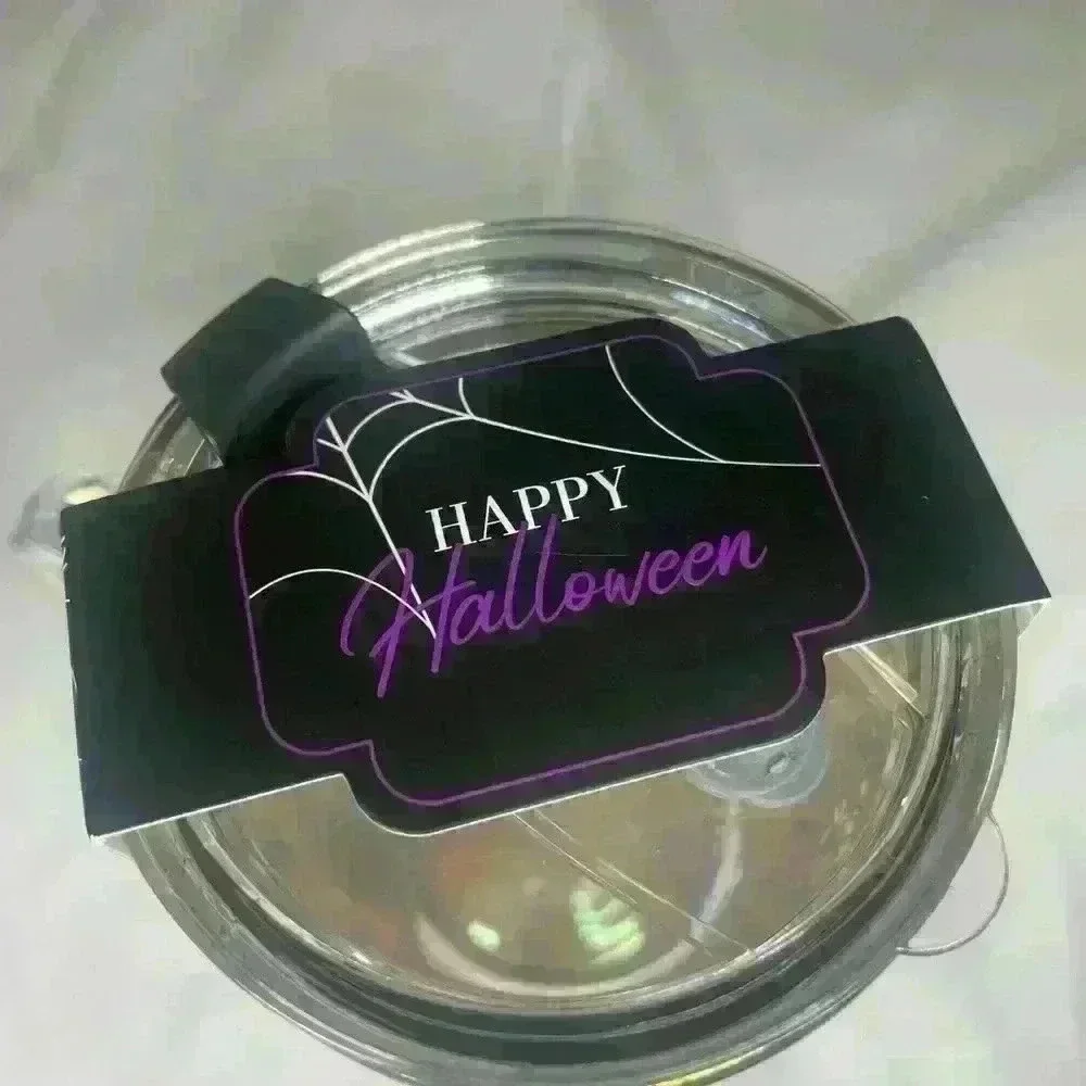 Glass Halloween travel sipper lid mug with pink roses cob webs little spiders